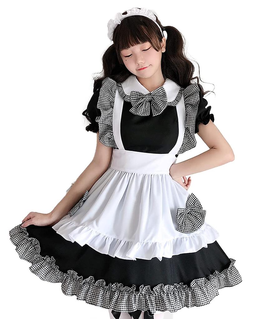 [Milky Time] Maid Lolita Dress, Mini Length, Gingham Check, Ruffles (M)