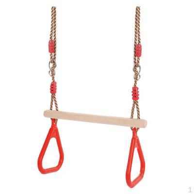 Columpio Trapecio de Madera con Anillas de Gimnasia de Plástico para Diversión Interior Exterior Juguetes de Jardín