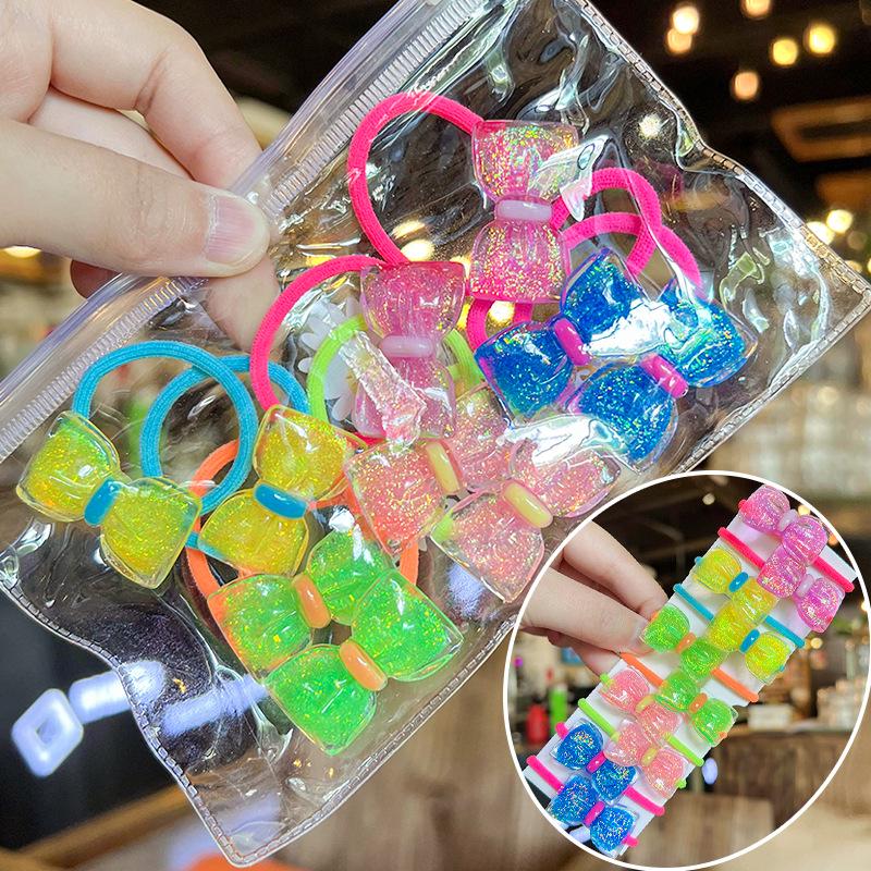 Korean Style Cartoon Hair Tie Set: Cute, High-Elastic Hair Bands for Girls - 5 Colorful Pairs