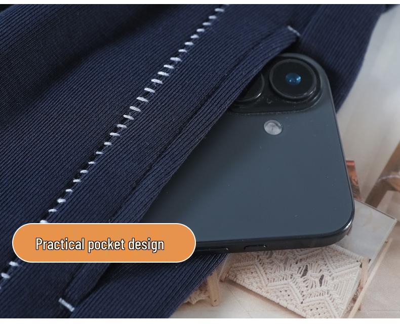 Women's Autumn 2025 Dark Blue High-Waisted Floor-Length Wide-Leg Trousers: Slimming Drape Style, Casual Fit (Model 23276)