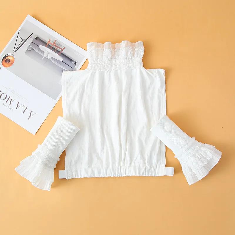 

Дамы Женщины Милые оборки стойка ложный воротник + ложный рукав манжета лацкан блузка топы пуговицы вниз полу-рубашка ложный воротник