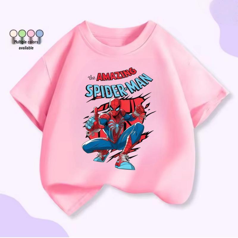 Spider-Man Kids Cartoon Print Unisex Summer T-Shirt, Short Sleeve, Round Neck 160 cm