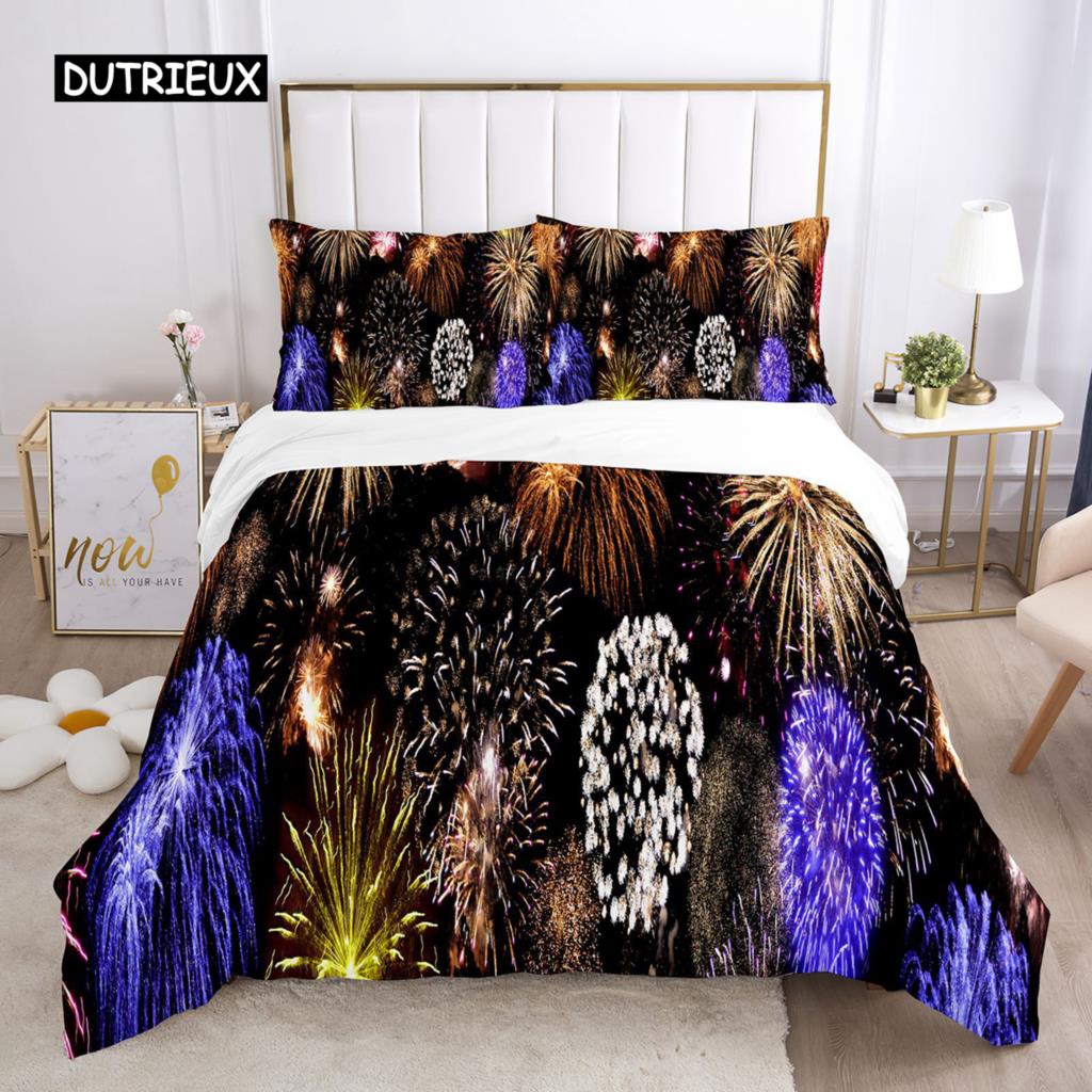 

Пододеяльник Firework Queen Size, комплект постельного белья с разноцветными огнями, микрофибра, тема «Празднование Рождества», мягкий чехол для одеяла EU single(135x200cm)