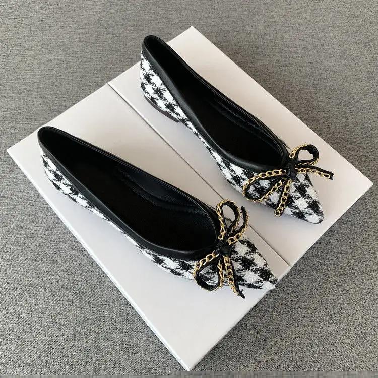 Fashion Chain Low Heel Elegant Office Ladies Footwear with Bow Pointed Toe Women's Shoes L E Vacation Comfortable Young Discount On Sale