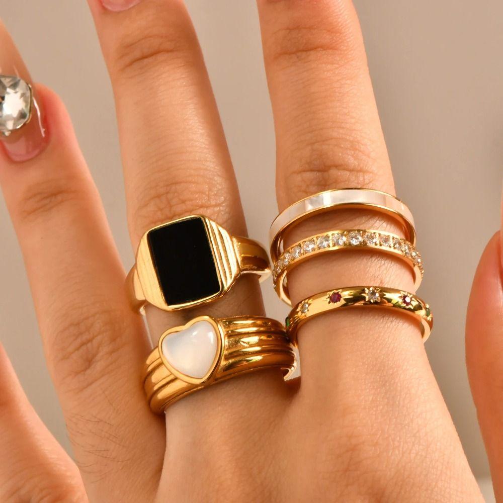 Heart-Shaped Heart Ring Elegant Shell Ring Trendy Finger Ring  Girls