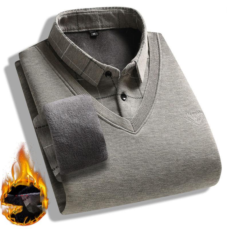 Men Retro Winter Pullovers Men Polo Neck Sweaters Fashion Striped Fleece Lined Polo Shirt Jumper Thick Knitting Sweaters