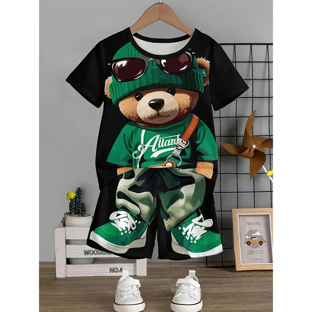 2026 Summer New Casual Short Sleeve Loose Men's Two Piece Suit Fun Pattern Printed Short Sleeve Suit Street Fashion Men's Suit