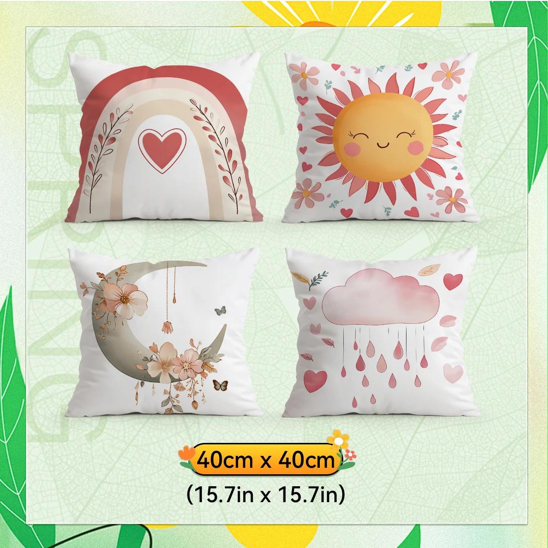 

4pcs/set Rainbow Heart Cloud Decoration Cushions Pillowcase Polyester Cushion Cover Throw Pillow Pillowcover Home Car Sofa Decor