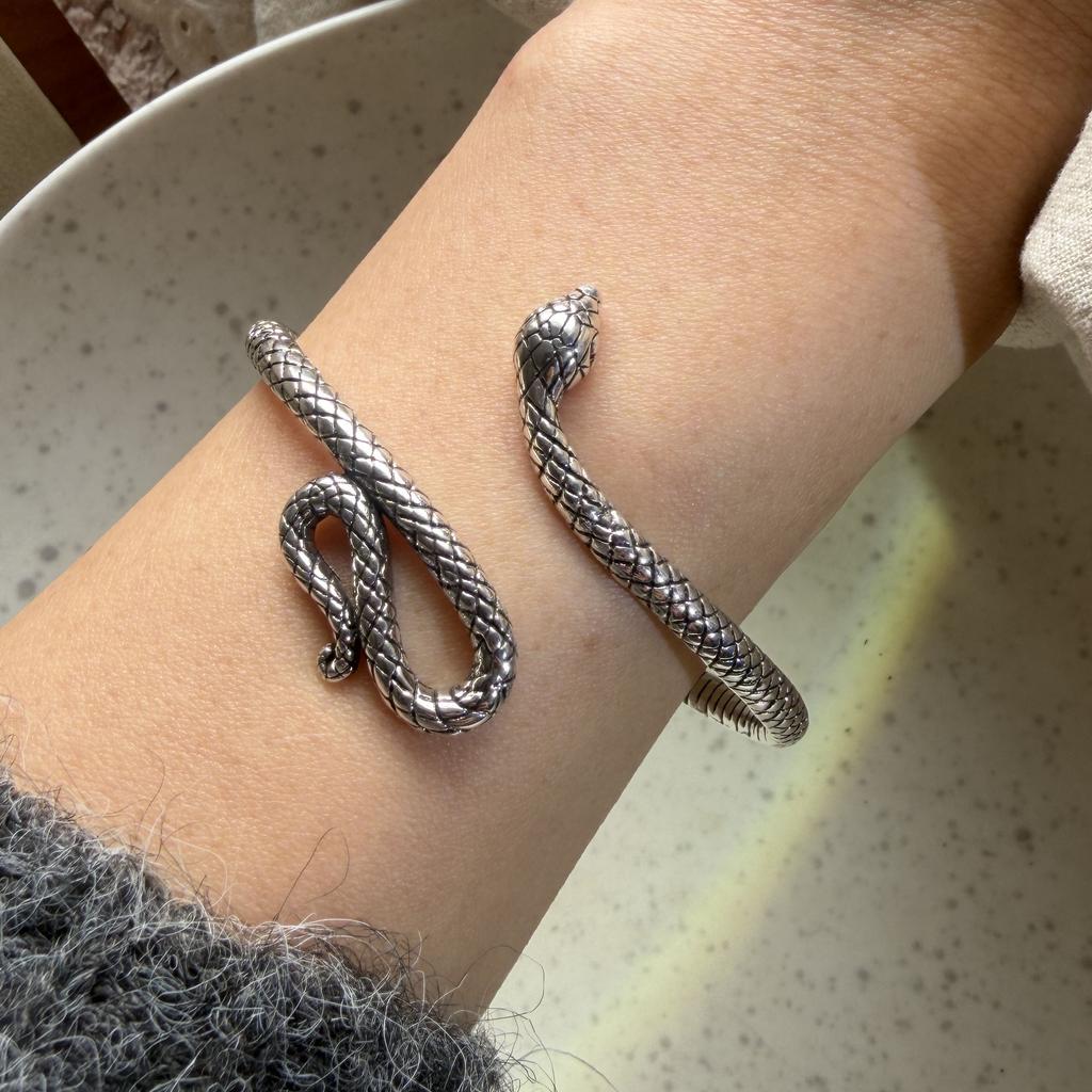 100% Solid 925 Sterling Silver Retro Bracelet for Women Men Vintage Handmade Snake Simple Bracelet Birthday Gift