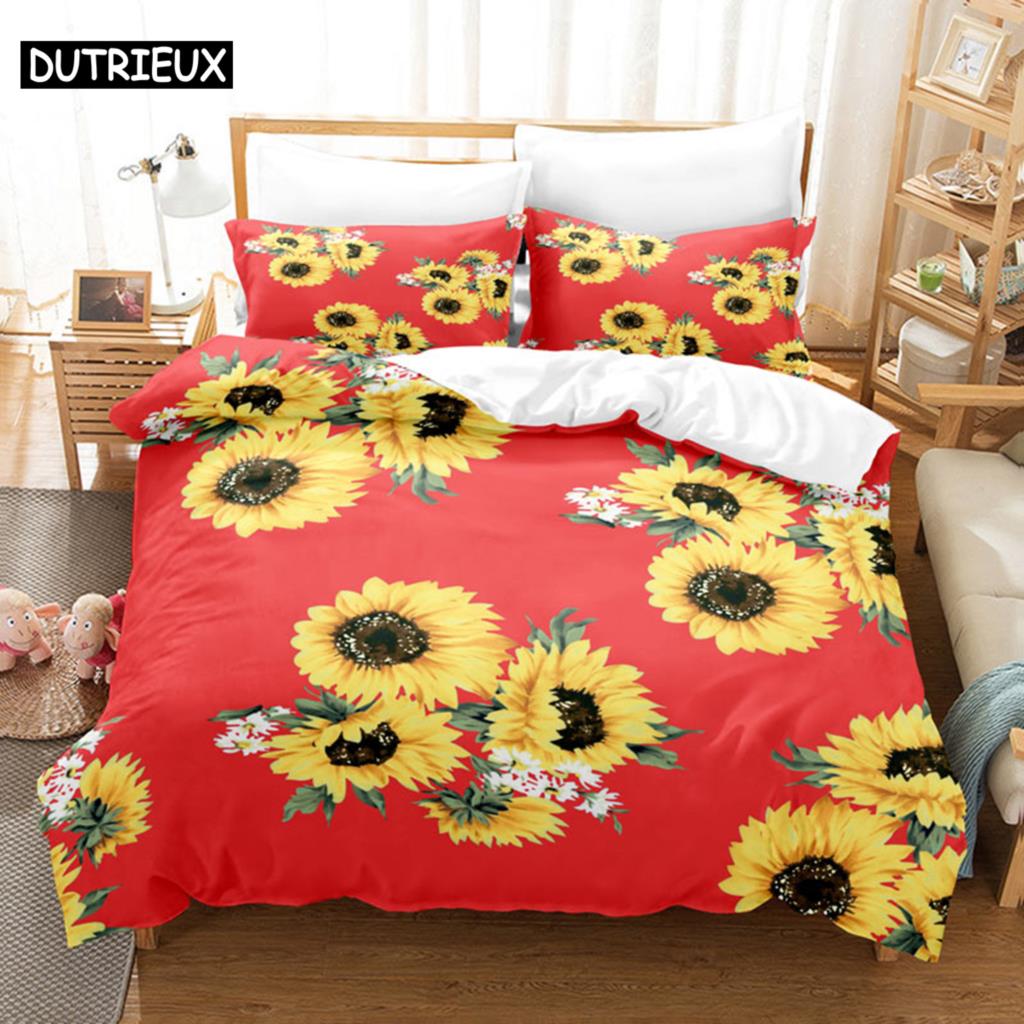 Sunflower Bedding Set Bed Linens Duvet Cover Quilt Comforter Pillow Case 3D HD Double Full King Queen Twin Bedroom 3PCS 2PCS
