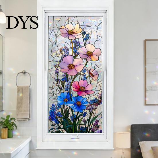 Easy Care Window Decal Rainbow Privacy Film, Decorative Static Cling Stickers, Heat Control & UV Blocking Colorful Light Glass Cling, Waterproof