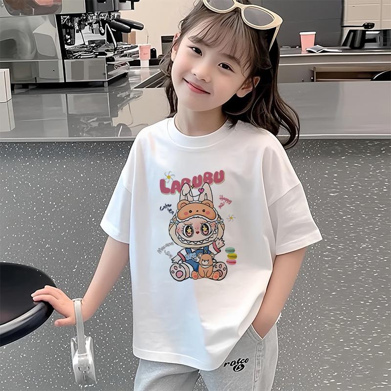 Kreslený elf grafický Labubu dětské potištěné tričko léto dámské ležérní venkovní dívčí trička s krátkým rukávem top oblečení