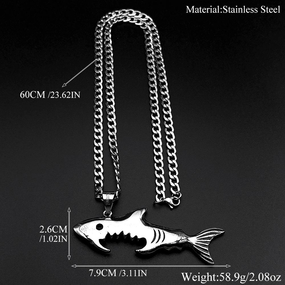 Fish Shark Beer Bottle Opener Pendant Necklaces for Men Stainless Steel Silver Color Multi-Function Hip Hop Male Chain Jewelry