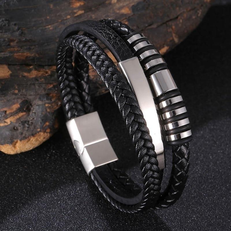 Men Bracelets Vintage Multilayer Leather Braid Bracelets Bangles Handmade Rope Wrap Bracelets Male Gift HipHop Rock Jewlery