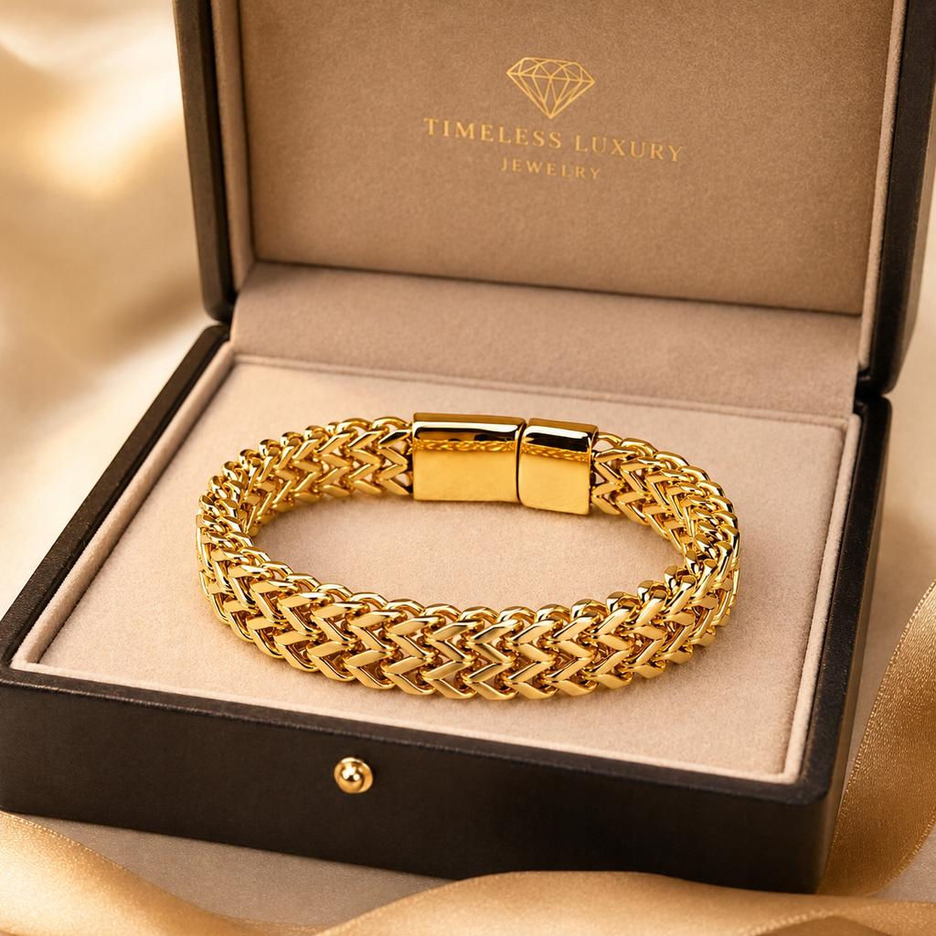THICK Men' Gold Bracelet Full Armor Italian Royal Gift