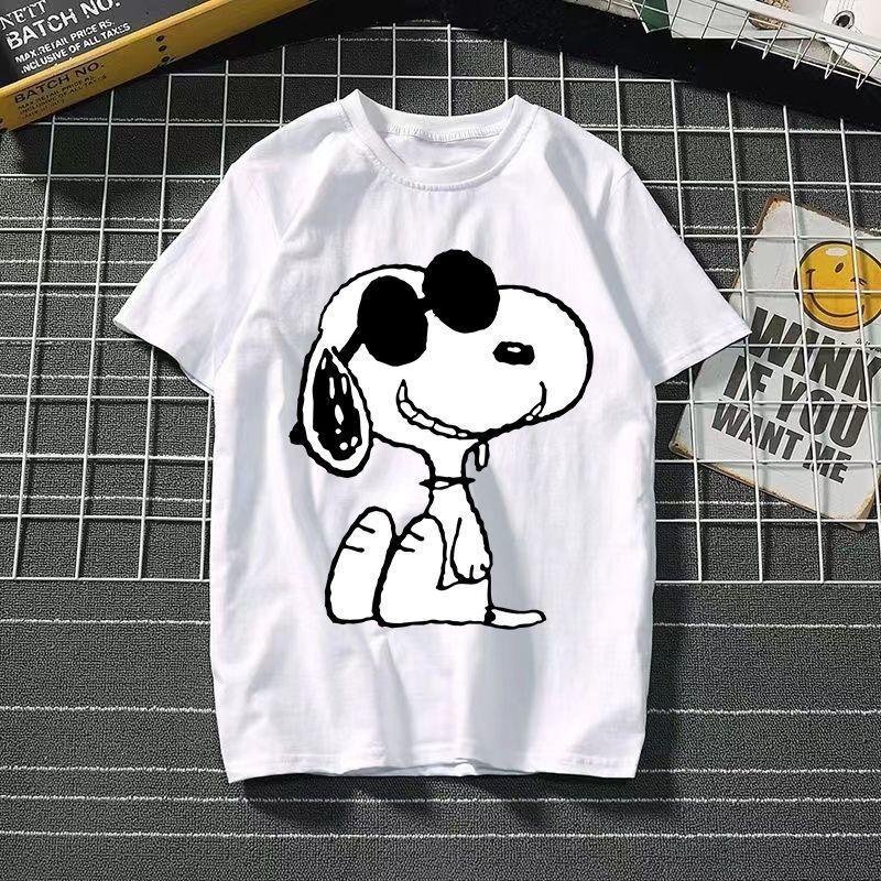 Funny Summer Fashion Snoopy Cartoon Printed Men's and Women's T-Shirts High Quality Cotton Casual Sports Short Sleeves Tops