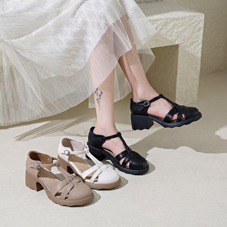Coarse heel sandals children 2025 summer sandals women Mary Jane soft sole coarse heel shallow mouth round head women sandals women trend