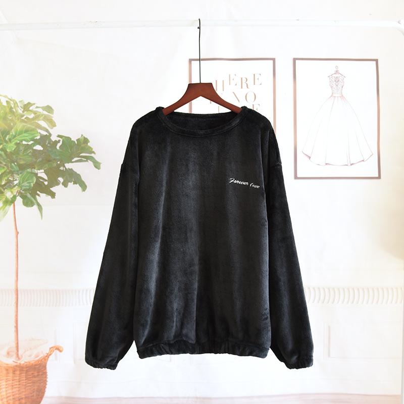 

Фланелевый мужской утолщенный пижамный топ для осени/зимы - круглый вырез, свободный крой, большой размер, теплый пуловер XL чёрный