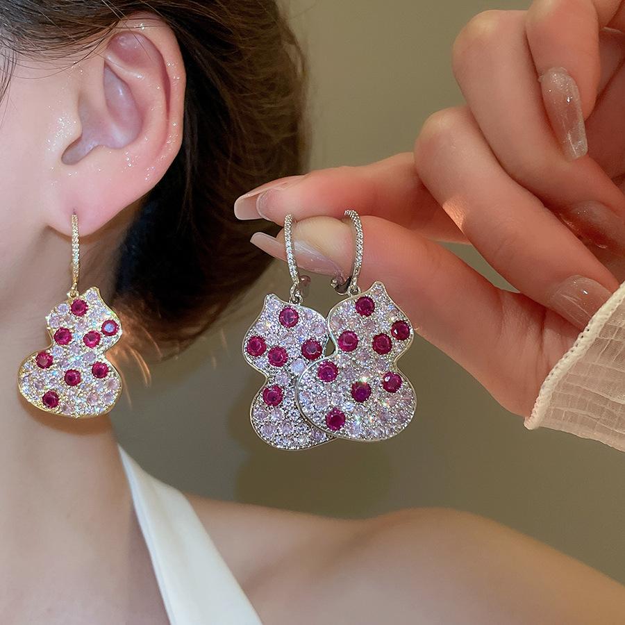 French Court Style Silver Needle Zircon Rectangular Earrings Exquisite Light Luxury High-end Stud Earrings Exaggerated Earrings Women