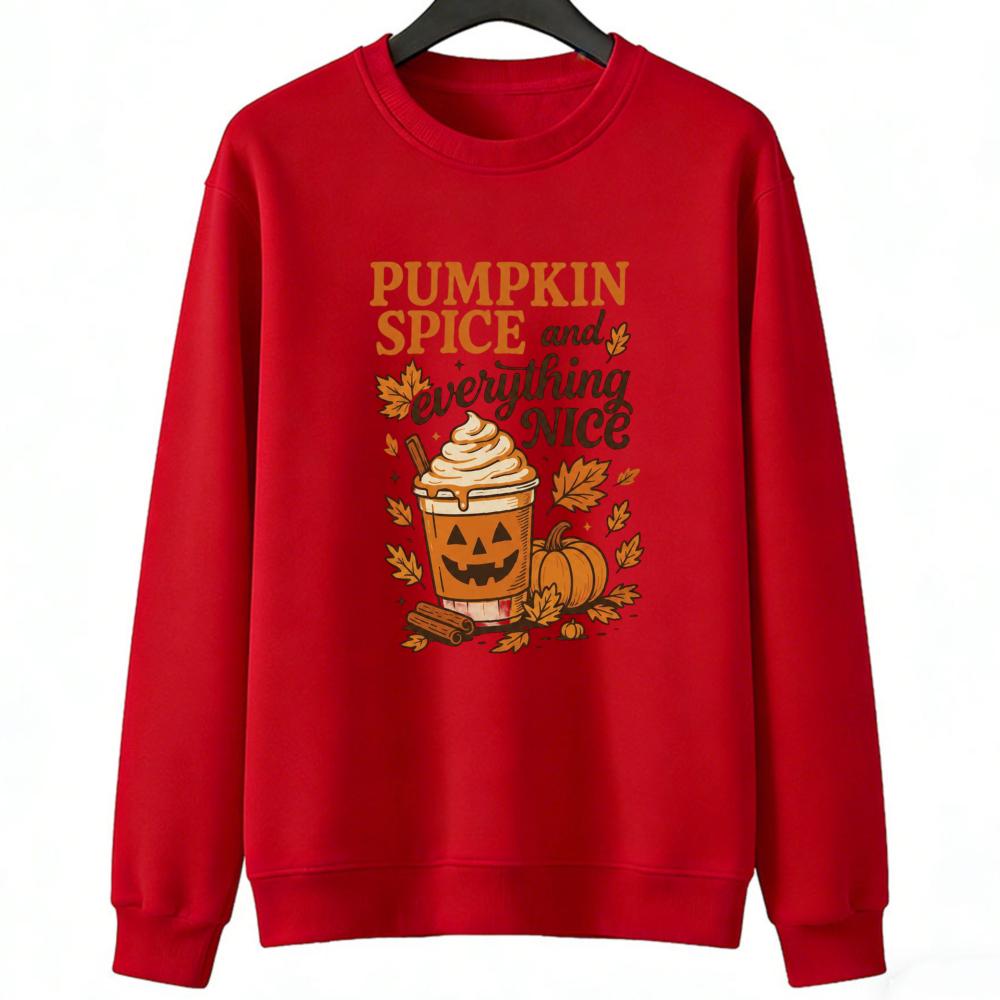 PUMPKIN SPICE and Everything NICE Retro Fall Sweatshirt Women Halloween Pumpkin Coffee Print Pullover Autumn Holiday Daily Wear