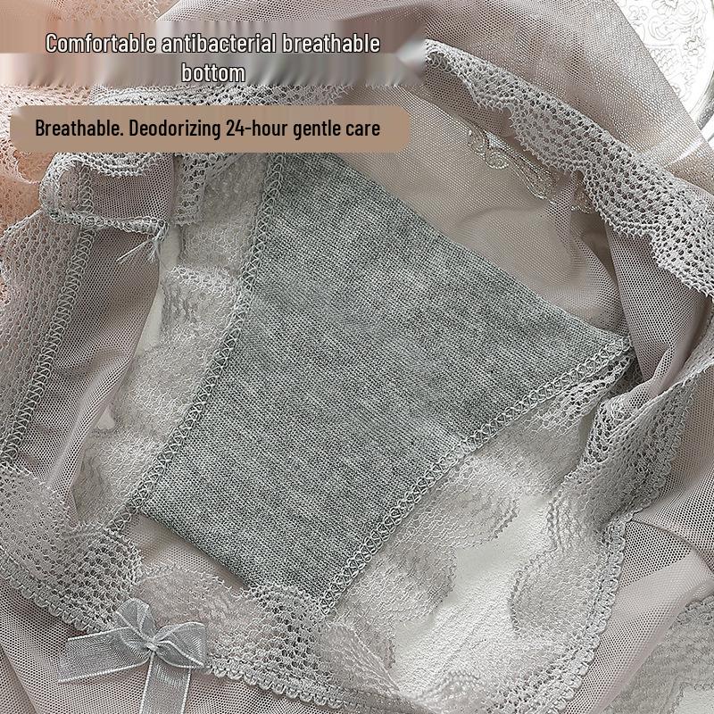 Lace Edge Women's Seamless Sexy Mesh Panties with Bowknot