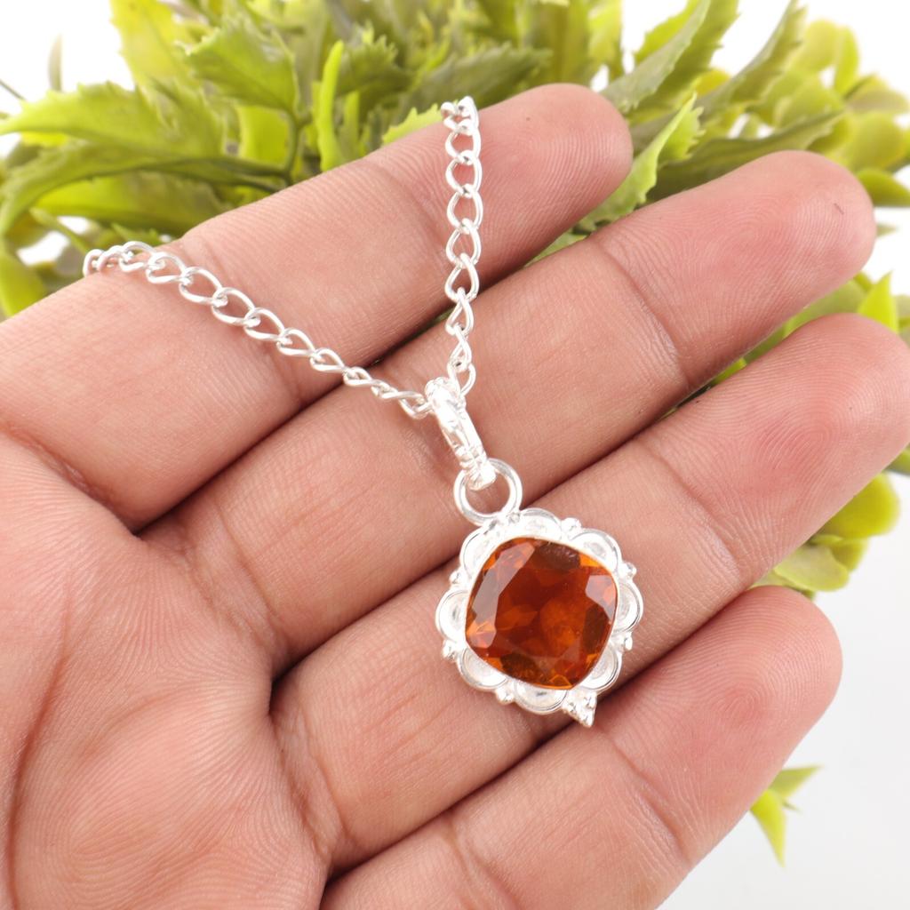 Citrine Gemstone 925 Sterling Silver Jewelry Handmade Pendant 1.50" Gift For Mom PP-2-9