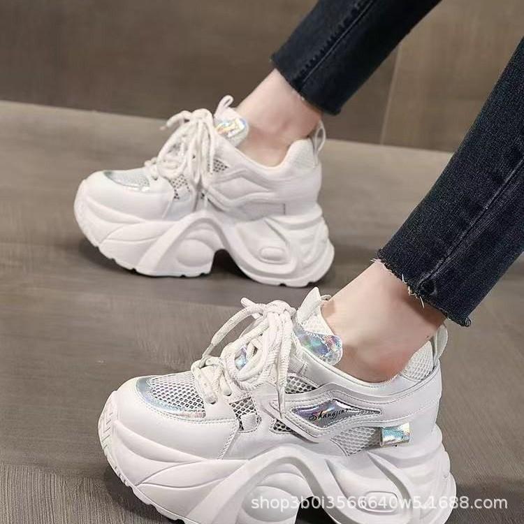Thick-soled heightening dad shoes women's summer 2025 mesh breathable lightweight soft-soled heavy industry casual sports shoes