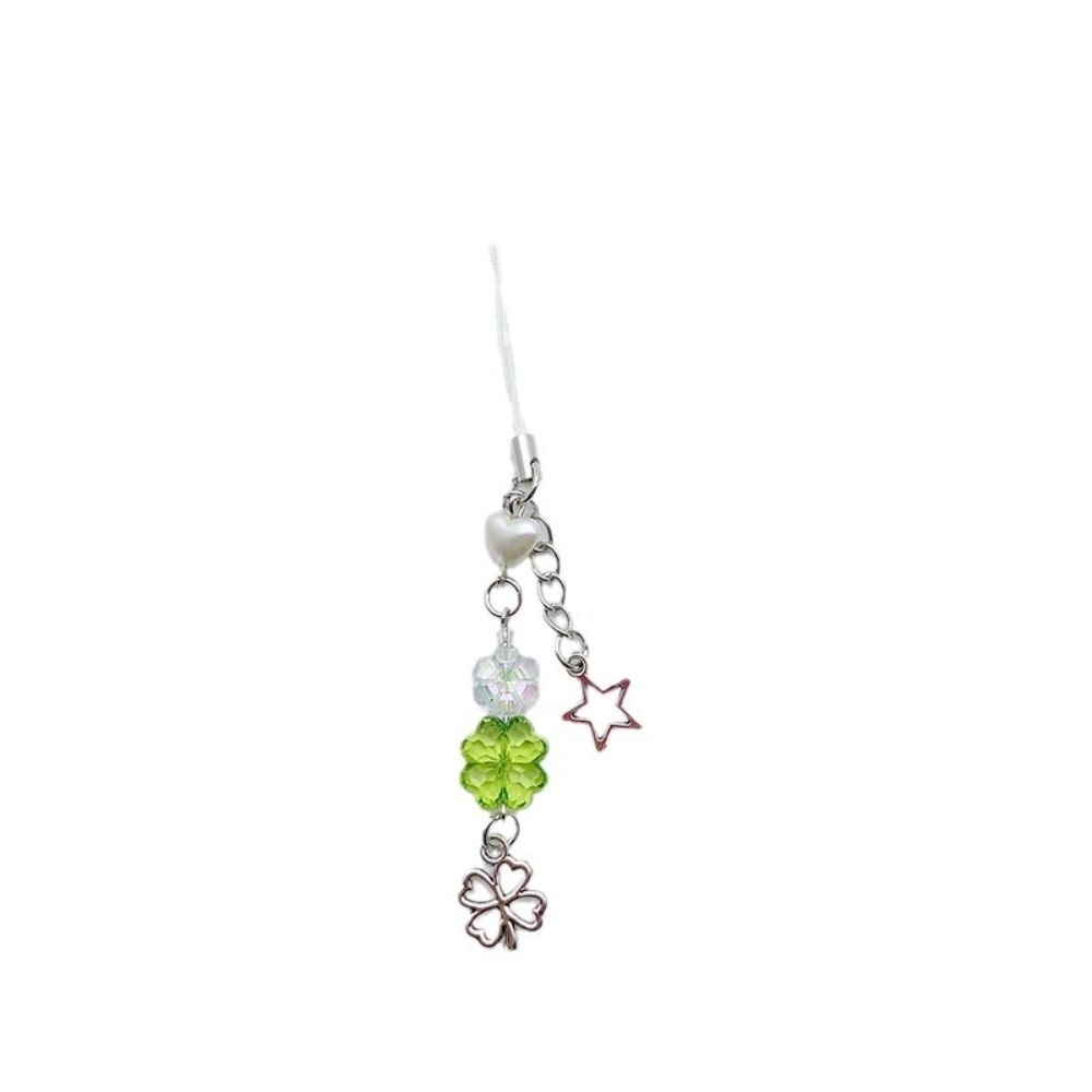 Summer Lucky Grass Phone Charms Green Four-leaf Clover Beaded Keychain Bag Pendant   Gifts