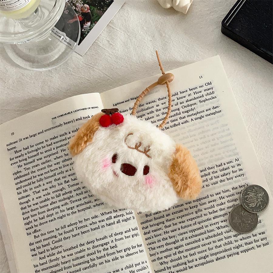 Cute Cartoon Plush Cherry Coin Purse: Small Animal Earphone Storage & Gift Bag Pendant