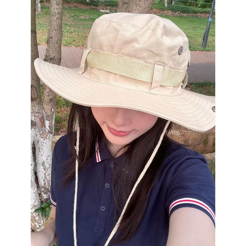 

Уличная походная шляпа шляпа-ведро на шнурке женская летне-осенняя с большими полями, делающая лицо маленьким, солнцезащитная, от солнца, шляпа западного ковбоя бежевый