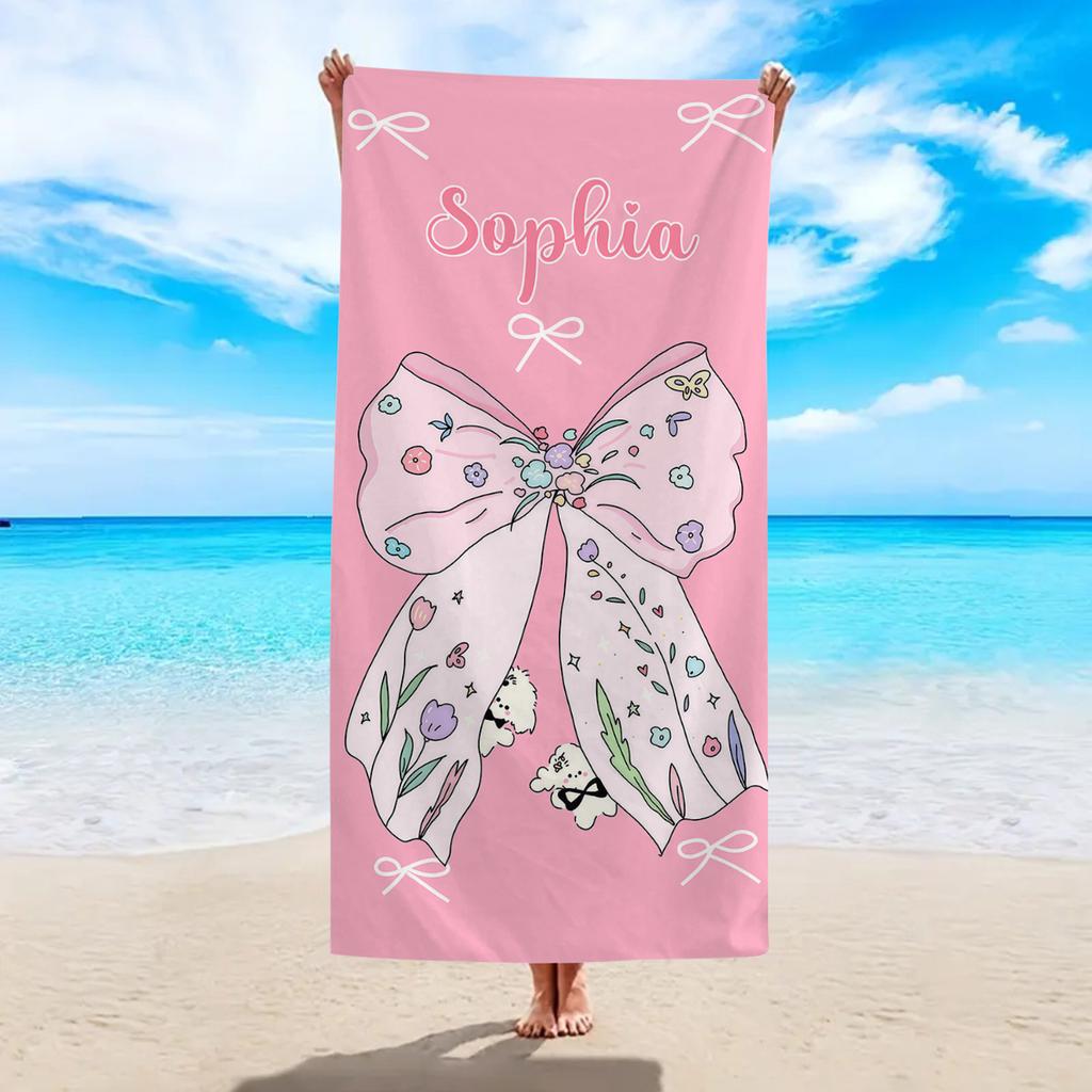 1pc customized name bow beach towel, can print your name. Suitable for beach swimming pools and beach vacation bathrooms.