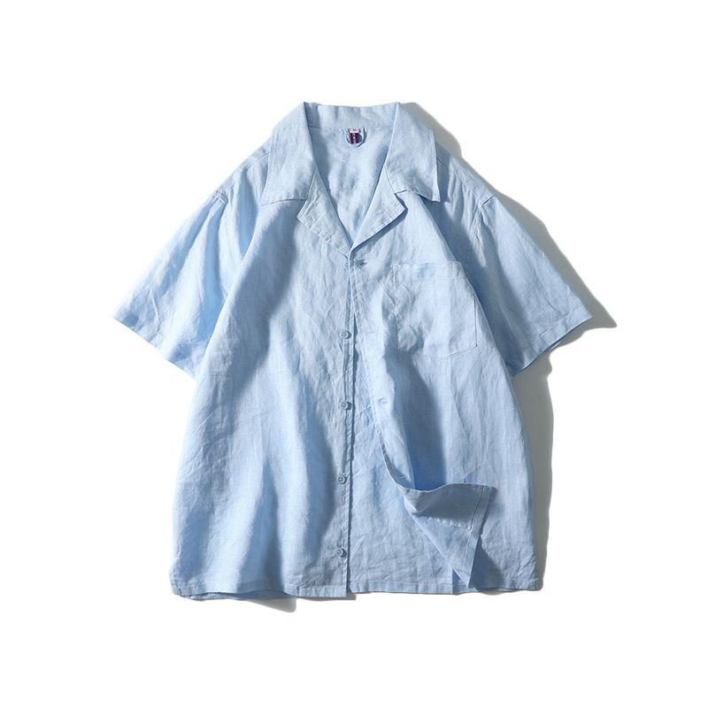 Old Money Style Lightweight Loose Pure Linen Short-Sleeve Shirt for Men, Summer Thin Jacket, Export Men's Casual Shirt