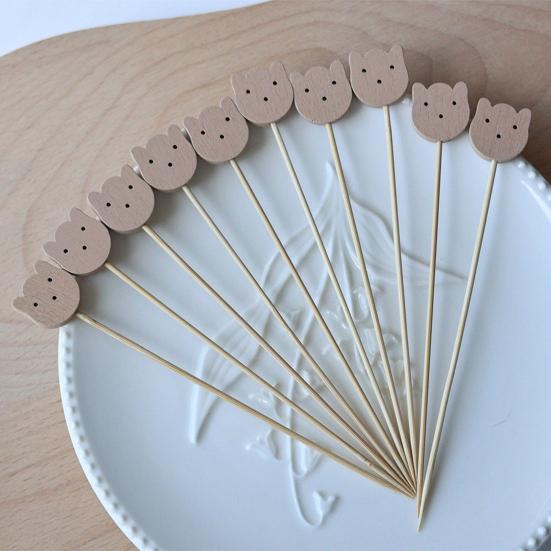 100PCS Disposable Cocktail Picks, Cute Panda Head Decor Bamboo Skewers, Long Food Picks for Sandwiches Burgers Fruits Desserts