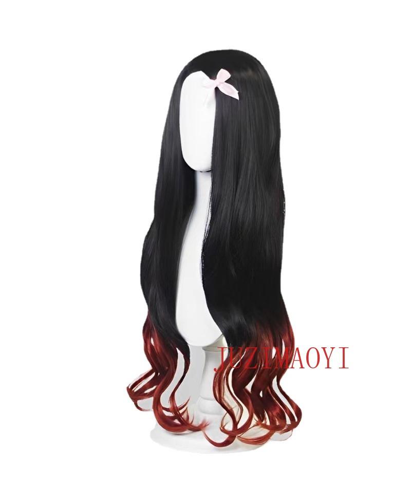 Nezuko Cosplay Περούκα Cosplay Κυματιστή Μαύρη Πορτοκαλί Ντεγκραντέ Περούκα Cosplay Συνθετικές Περούκες Ανθεκτικές στη Θερμότητα