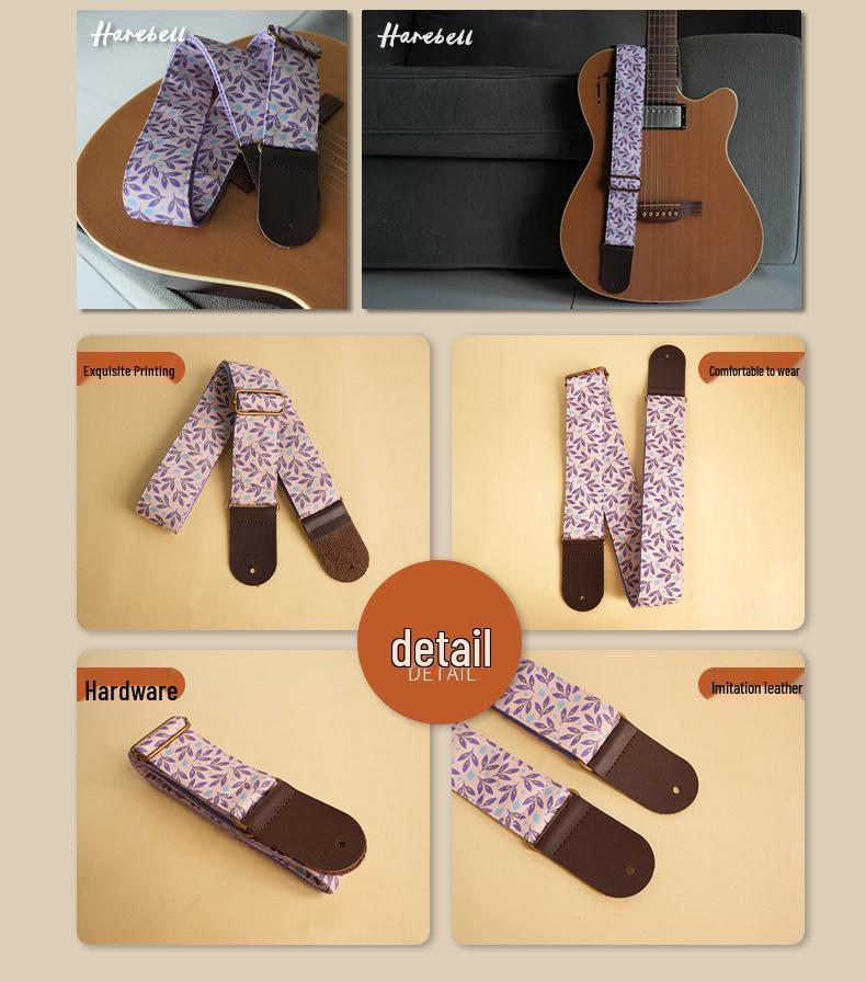 Retro Forest Guitar Strap with Bronze Buckle - Pink/Purple Leaves 031, Pink/White Leaves 032