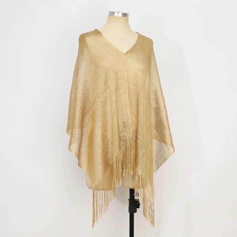 Gold Silver Shiny Silk Shawl Lace Tassel Fashion Hijab Fashion Evening Dress Scarf  Summer Wear