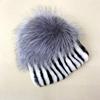 Warm Rabbit Fur Hat Women Striped Natural Fox Fur Beanies Female Winter Thick Knitted Outdoor Striped Caps