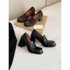 Retro thick-heeled loafers one-pedal single shoes high-heeled commuter Mary Jane small leather shoes