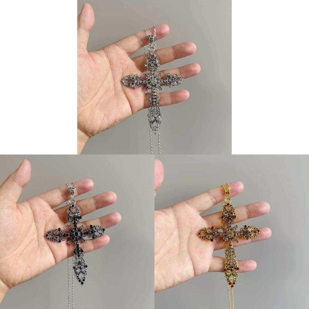 Dark Gothic Cross Pendant Necklace For Men And Women With Zinc Alloy Chain Jewelry Accessory