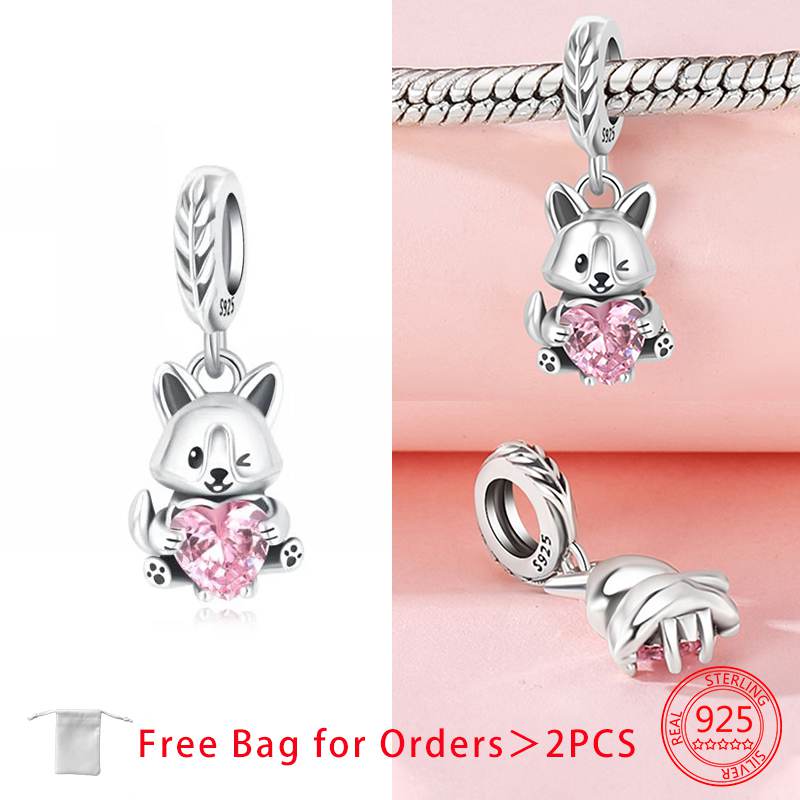 Anniversary Charms Copper Pink Cat Love Heart Beads Fit Original Bracelets Beads Charms Jewelry Making Fine Jewelry Gift