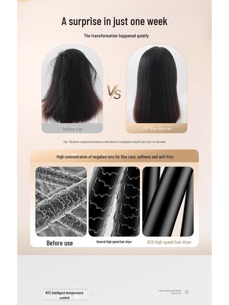 High-Power Ionic Hair Dryer: Leafless Design, Fast-Drying, Suitable for Home and Salon.