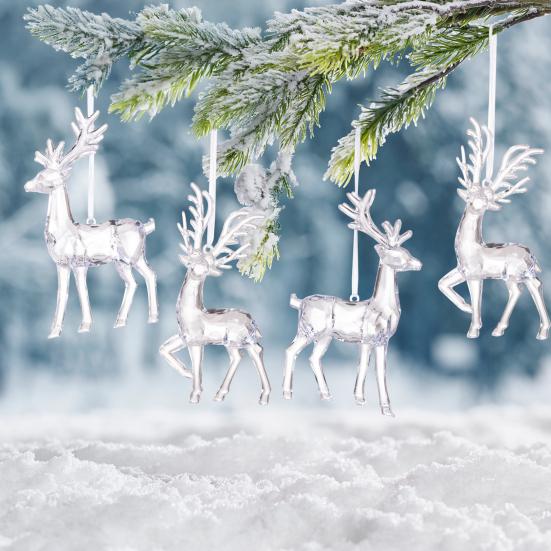 Elk Pendant Acrylic Reindeer Ornament Christmas Tree Clear Deer Dancing Hanging Figurine Xmas Tree Party Supplies