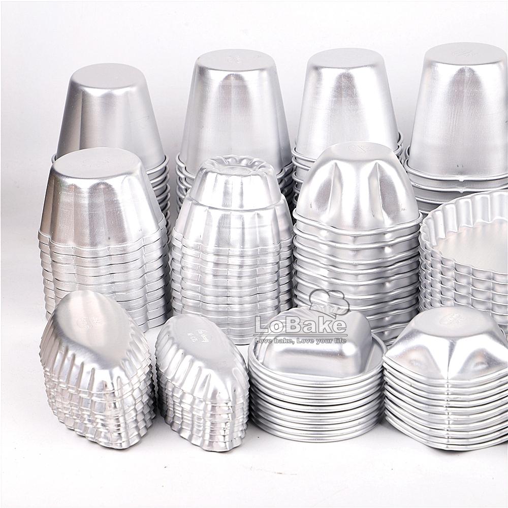 10pcs/lot Various Design Fluted Edge Wavy Flower Cup Boat Round Shape Aluminium Tart Mould Jelly Pudding Cup Cupcake Mold Baking