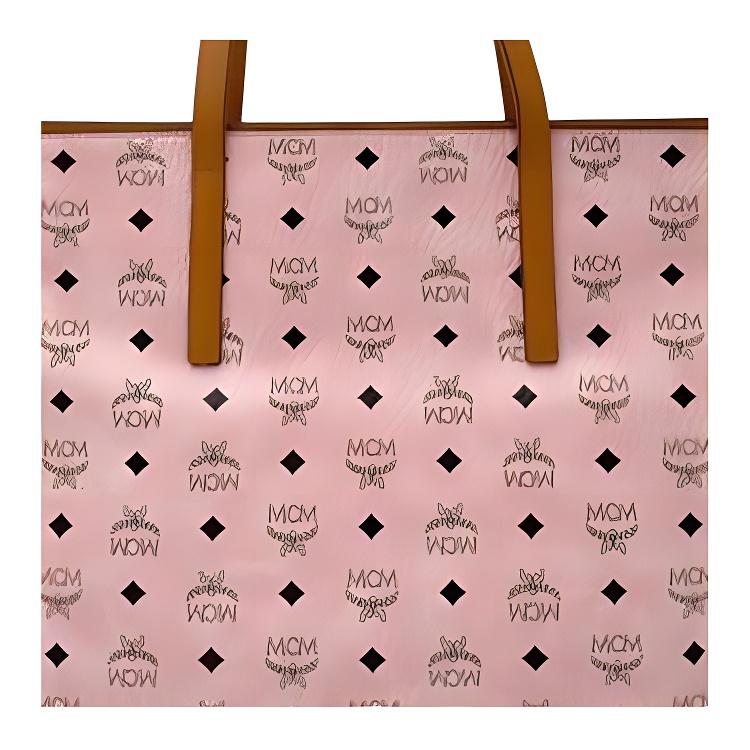 MCM Pink Visetos Leather Large Tote Bag with Gold Hardware for Daily Use