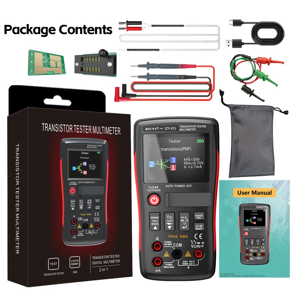 ZOYI ZT-XT1 Professional 2-in-1 Digital Multimeter Transistor Tester, Voltage, Resistance, Diode, Triode & Continuity Tester