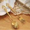 European Stainless Steel Coffee Spoon Royal Dessert Spoon Antique Hollow Cake Fruit Fork Embossed Spoon Gold