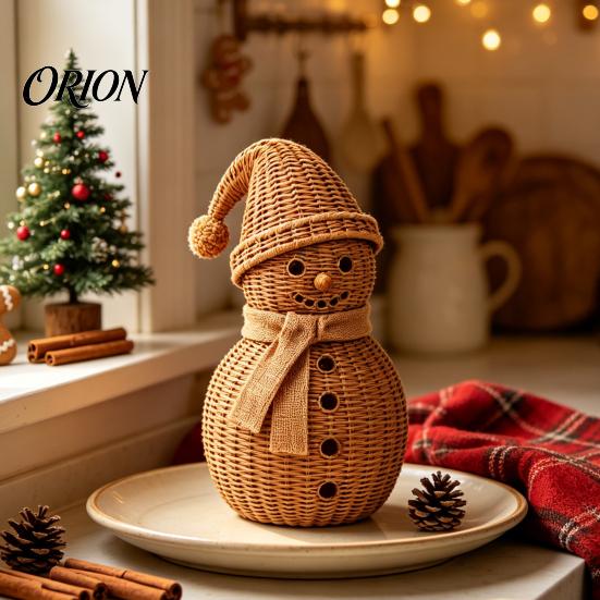 Seasonal Home Accents Christmas Snowman Ornament for Tabletop Decor, Retro Resin Figurine Decorative Figurines Fireplaces with Knitted Texture Winter