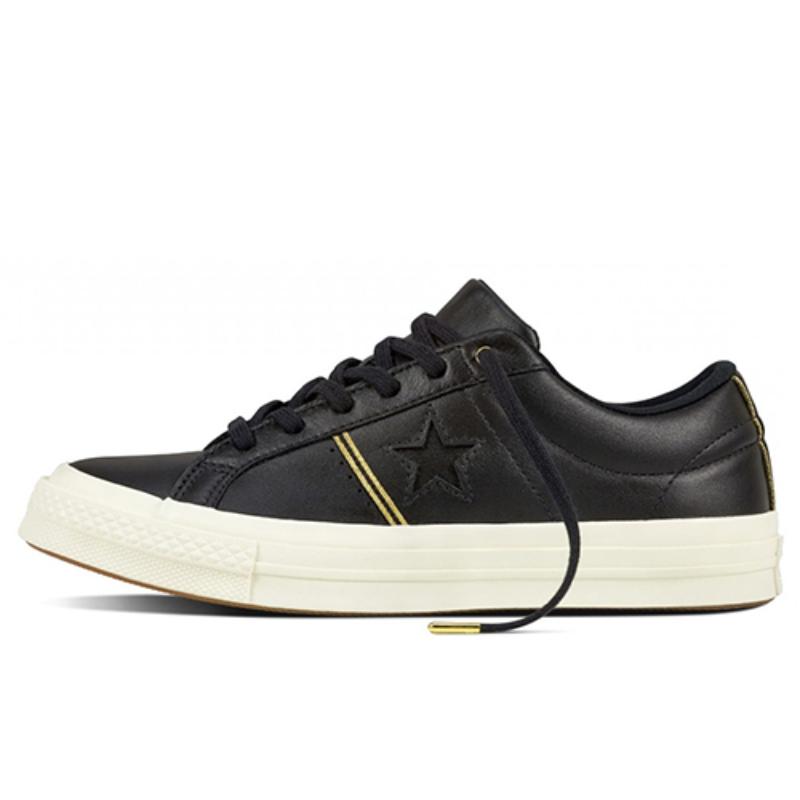 Converse One Star Leather Non-Slip Lightweight Low-Top Board Shoes Unisex Black