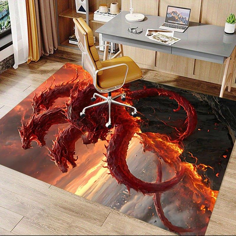 1pc Fire and Blood Office Carpet Chair Mats, Home Decor Mat Fantasy Theme Mat Durable Mat, Dragon Decor,Suitable for fantasy theme lovers
