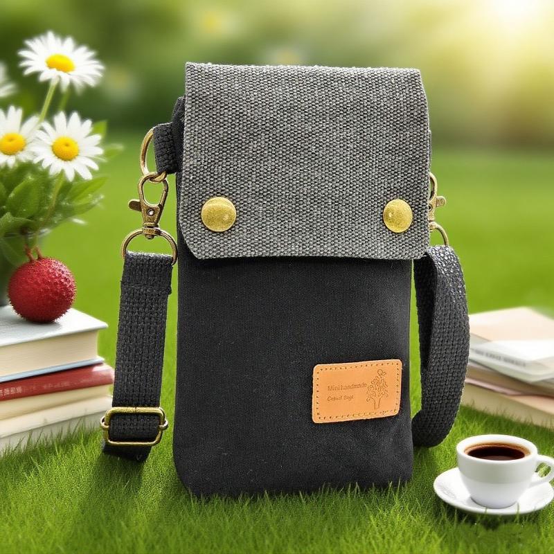 Women's Canvas Crossbody Phone Bag Color Block Triple Layer for Stylish Mobility